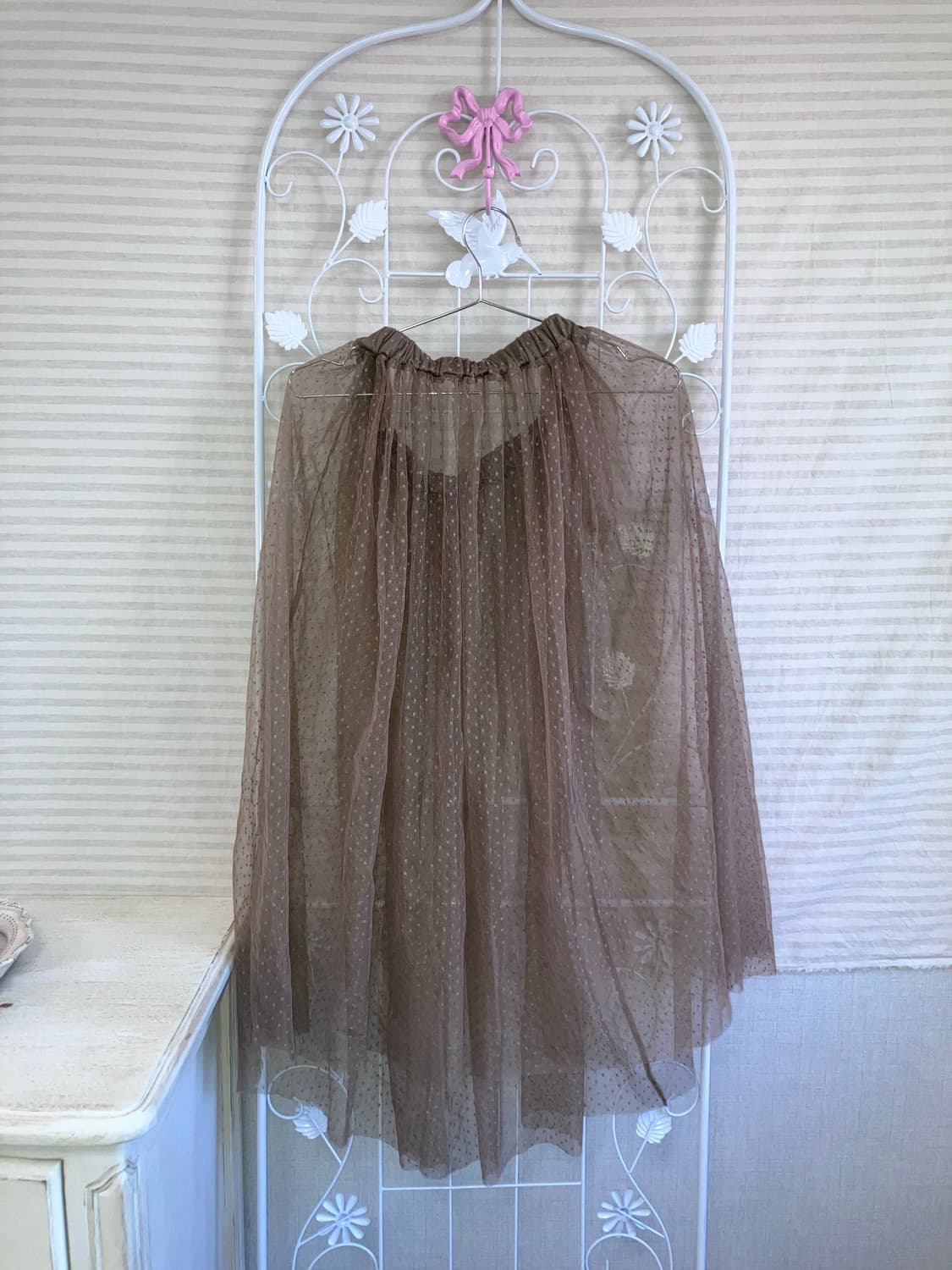 빈티지 베이지 시스루 도트 스커트 y2k 스트릿 갸루 펑키 일본빈티지 상품이미지2