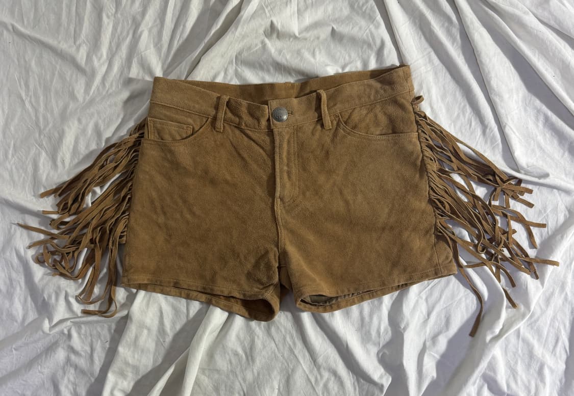 Goa 프린지 램 스웨이드 쇼츠 y2k 히피 보헤미안 웨스턴 상품이미지1