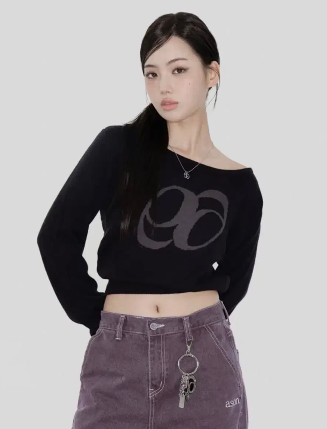 애즈온 보트넥 니트 블랙 상품이미지1