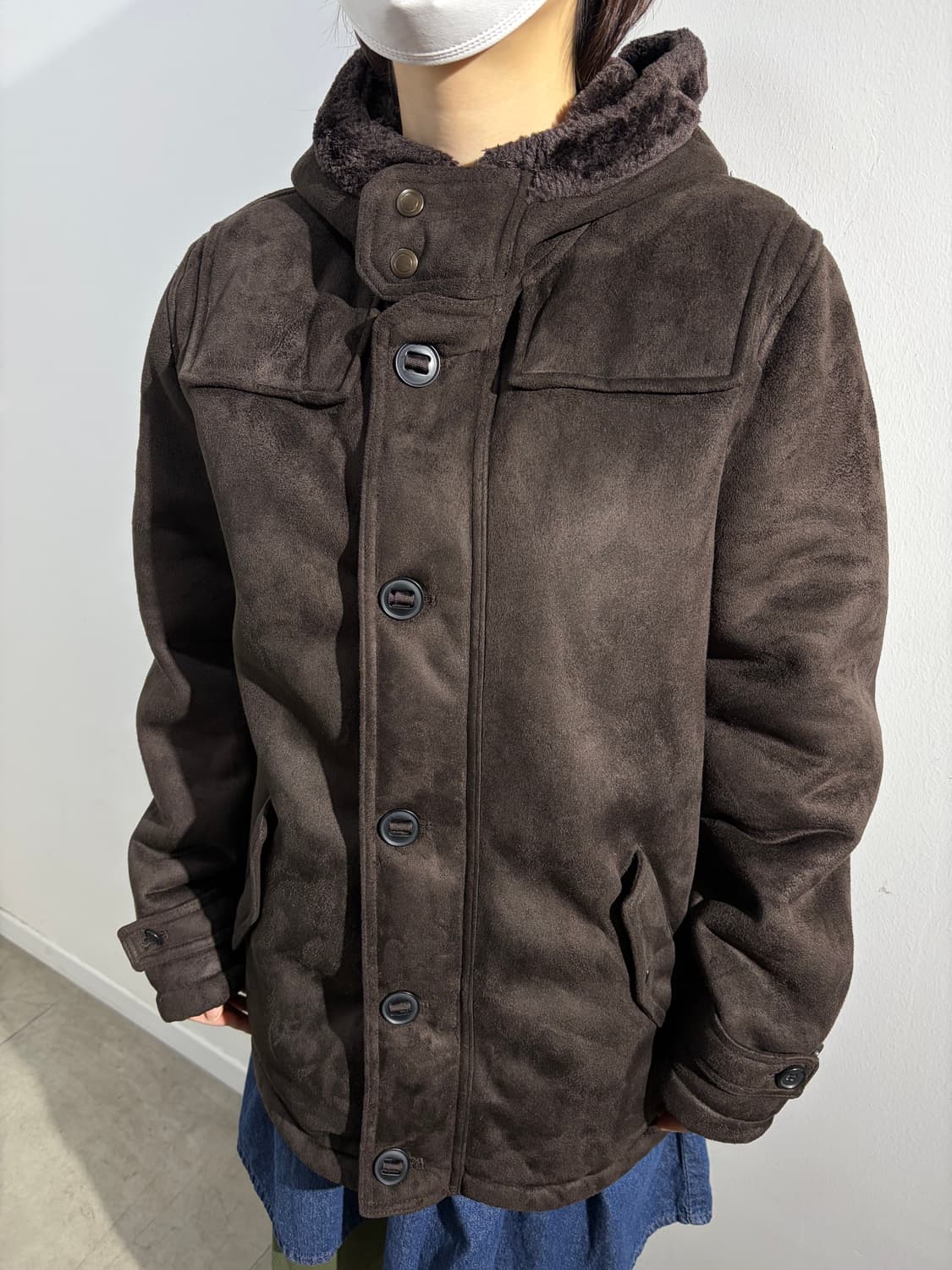 일본 빈티지 모리걸 브라운 무스탕 후드 코트 상품이미지2