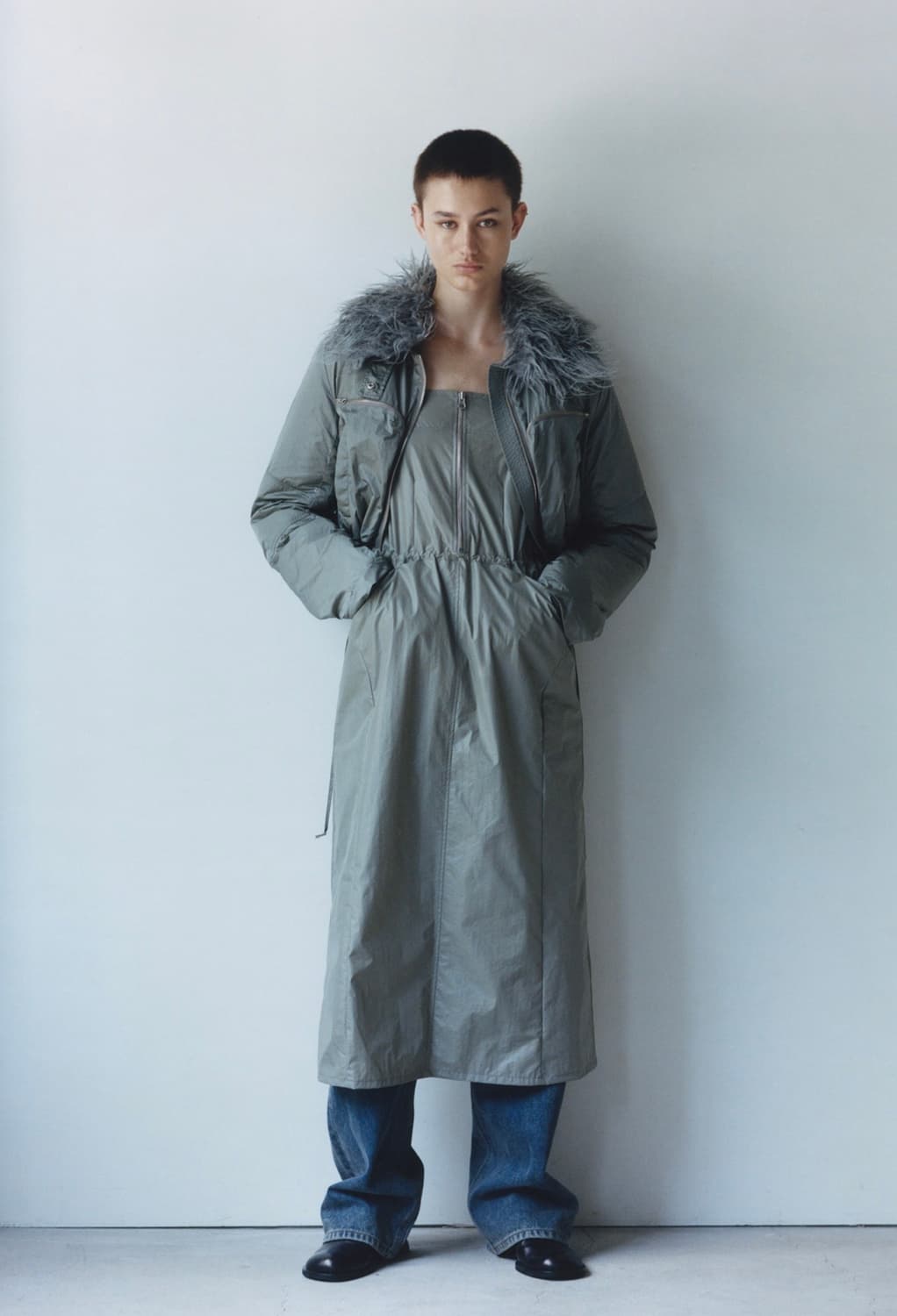 스튜디오테이블 퍼 카라 봄버 자켓 카키 상품이미지3