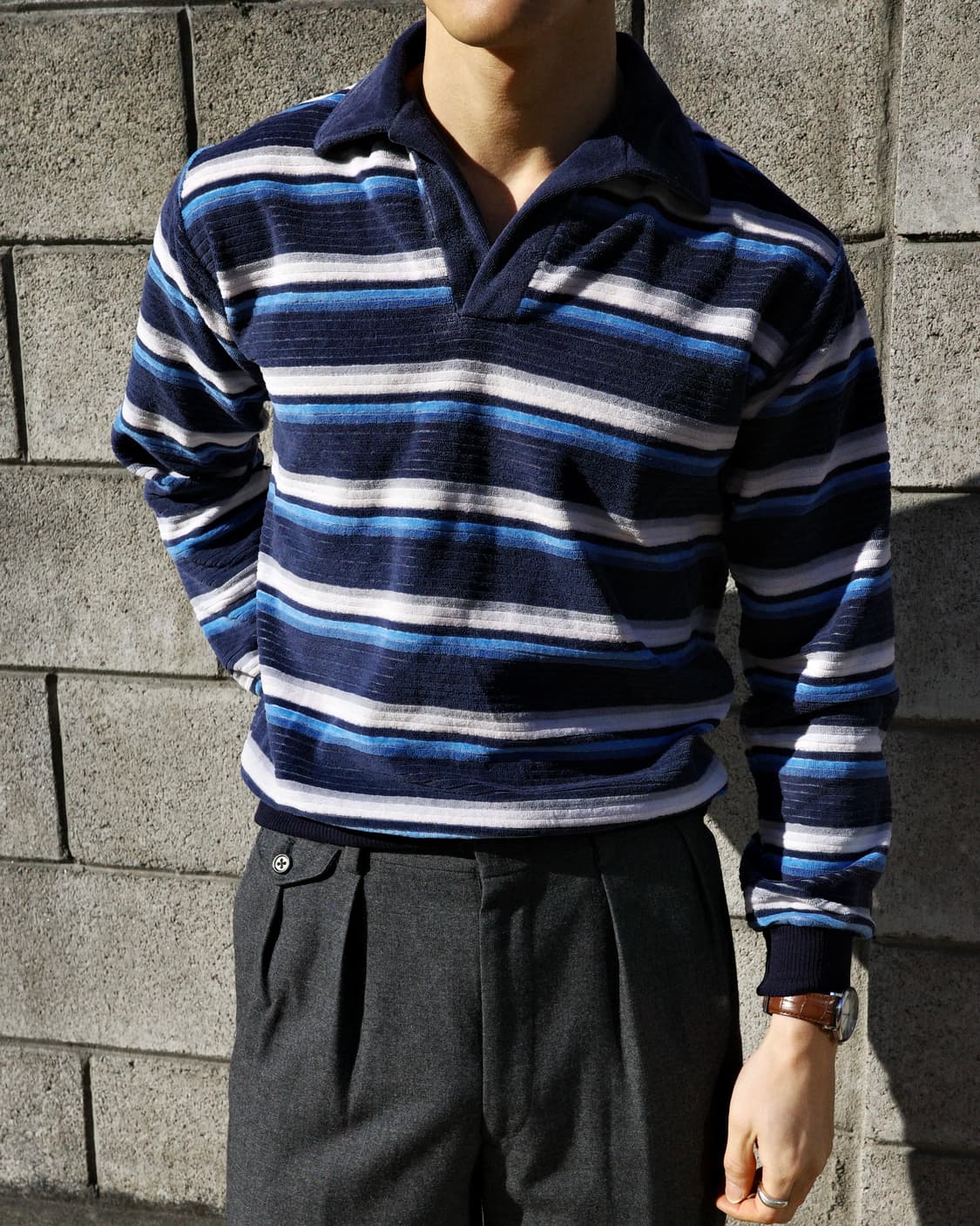70’s blue stripe pile shirts 상품이미지7