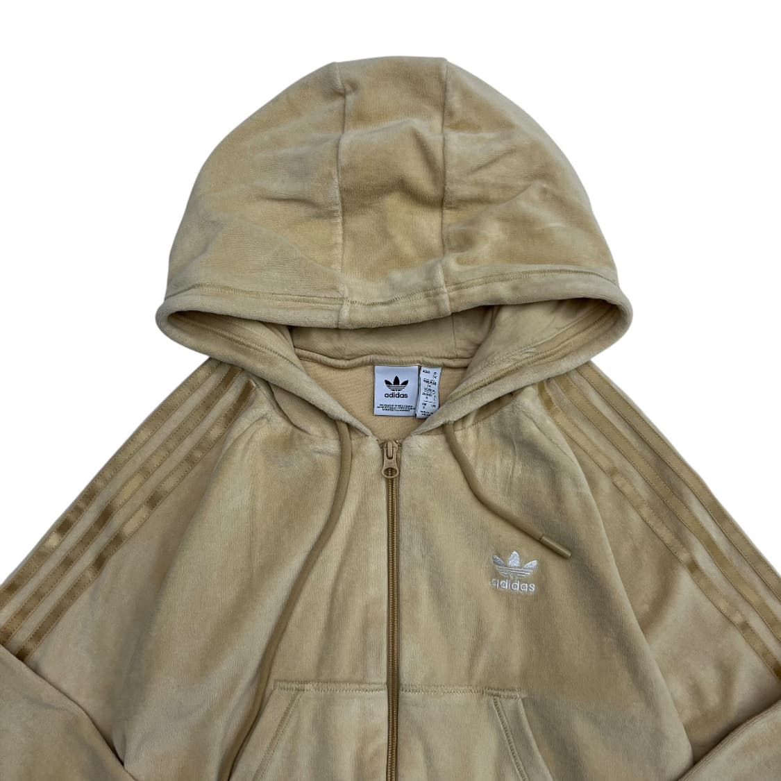 아디다스 딱붙핏 크롭 골드라인 벨벳 후드집업 S 상품이미지4