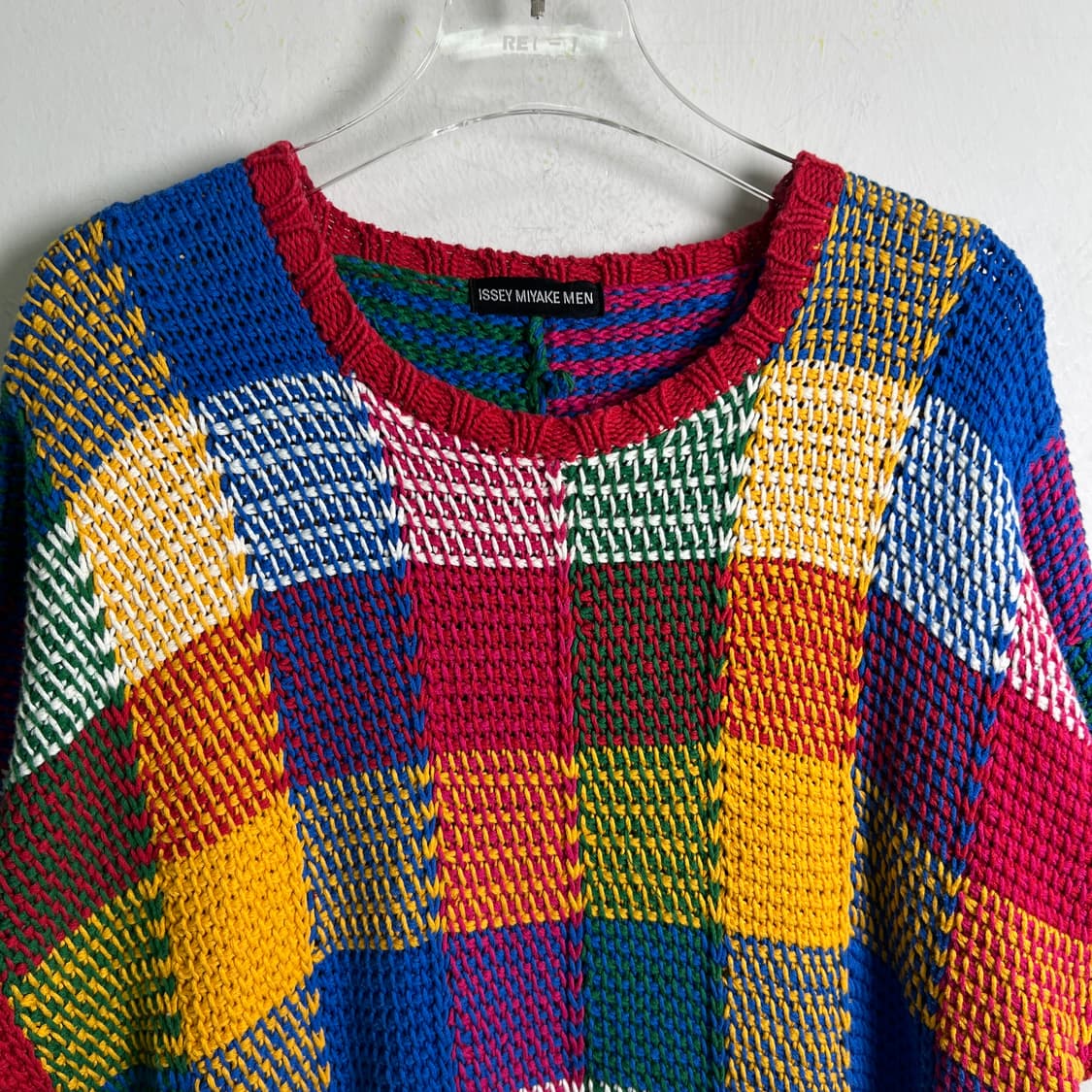 이세이미야케 맨즈 패치워크 체크 반팔 니트 XL 상품이미지5