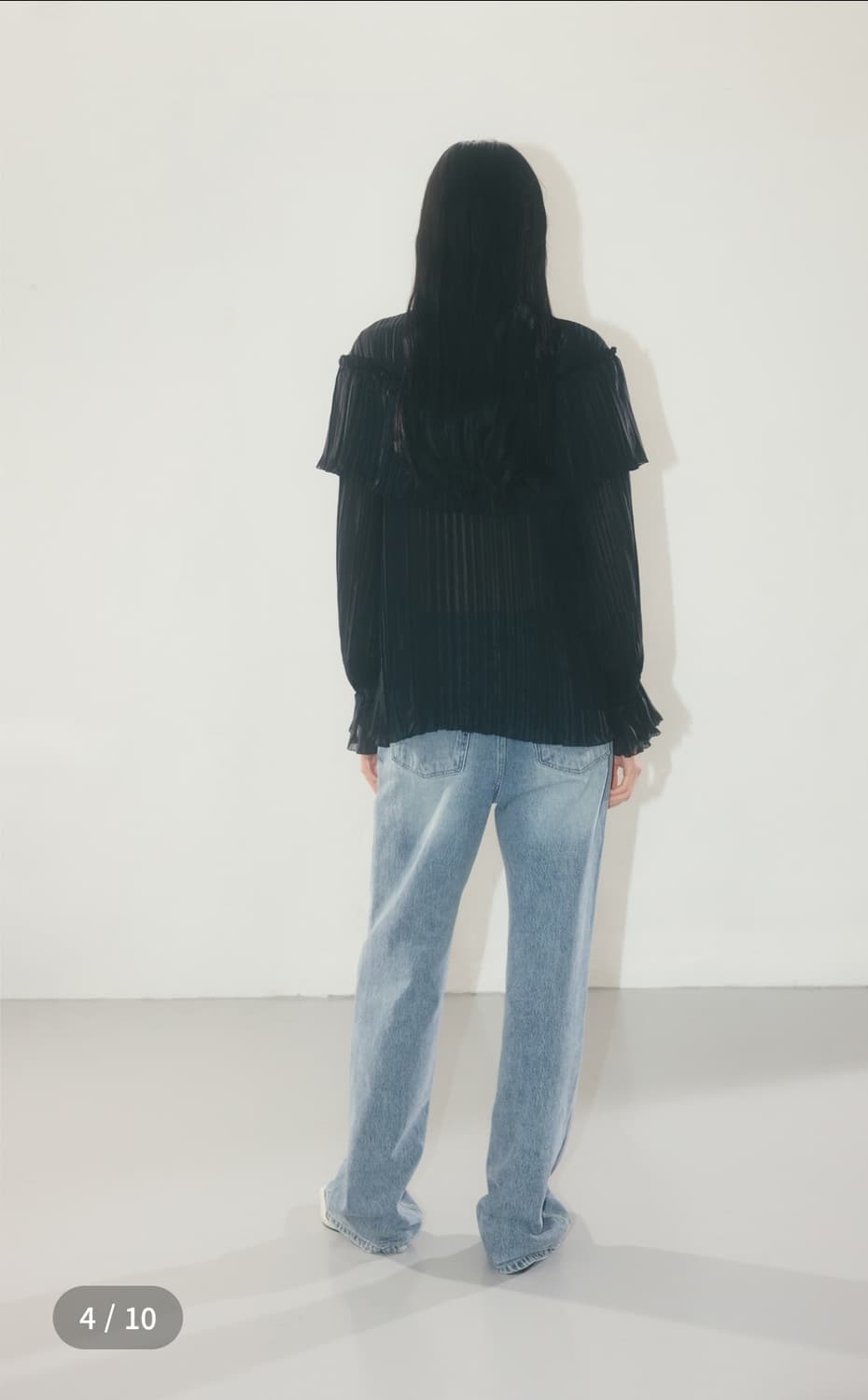 ORR 오르 세일 플리츠 러플 블라우스 블랙 M 새제품 상품이미지4