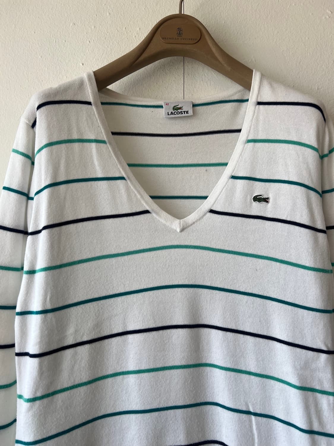 라코스테 여성 아이보리 스트라이프니트 코튼니트 상품이미지1