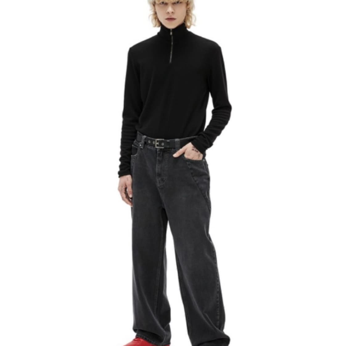 에드 디바이드 레더 와이드 데님 그레이 상품이미지1