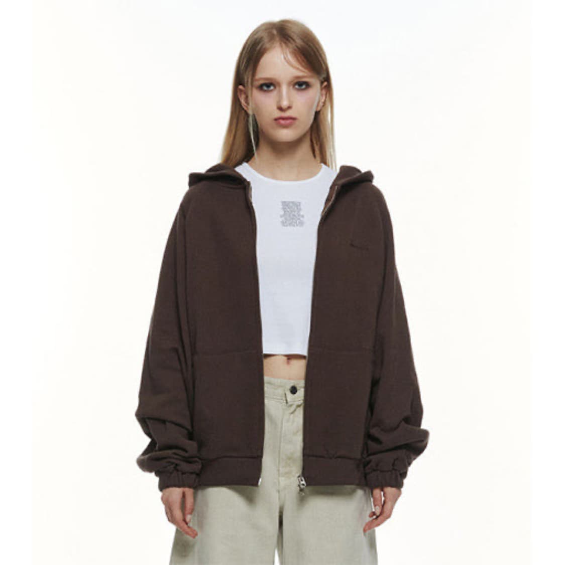 쓰리투에이티 오버핏 후드집업 브라운 상품이미지1