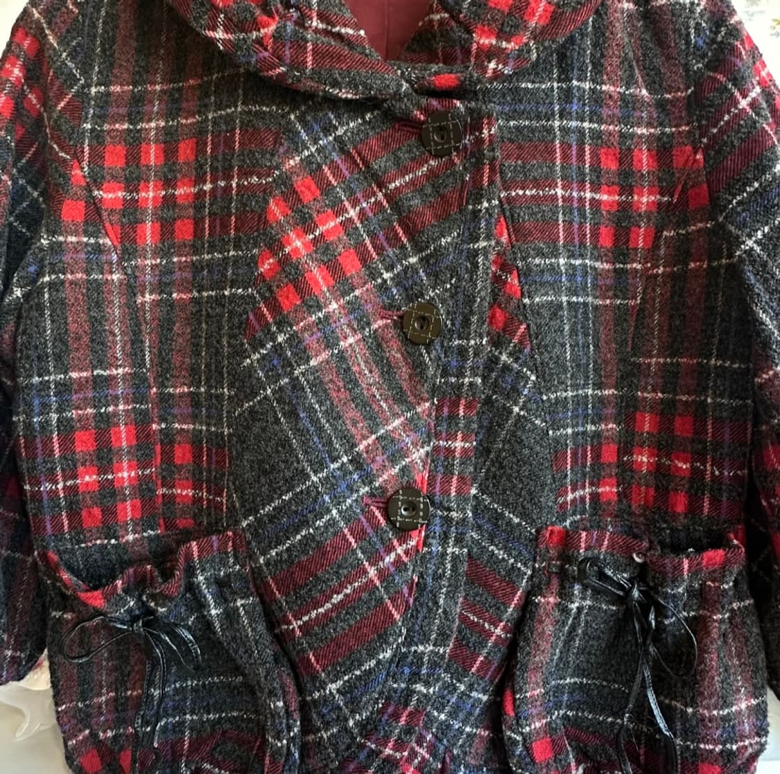 체크 패턴 울 자켓 숏 코트 상품이미지2