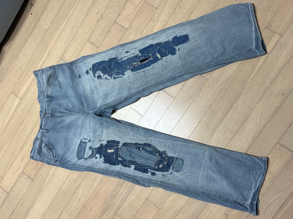 RRL 빈티지 파이브포켓 리페어 인디고 팬츠 36x32 판매 상품이미지2
