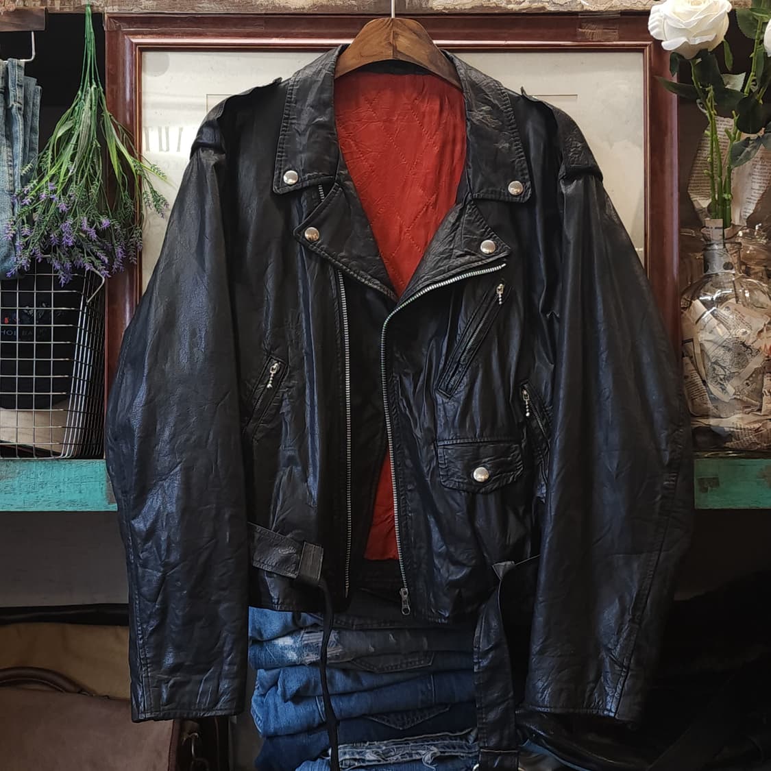 90s 빈티지 가죽자켓 이태리 빈티지 레더자켓 벨티드 라이더 52 상품이미지1