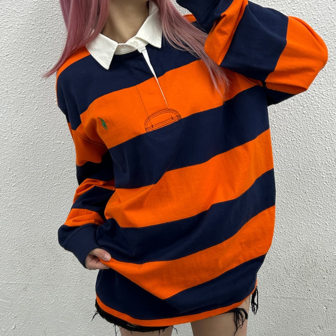 폴로 랄프로렌 그린포니 오렌지 단가라 럭비티 XL 상품이미지1