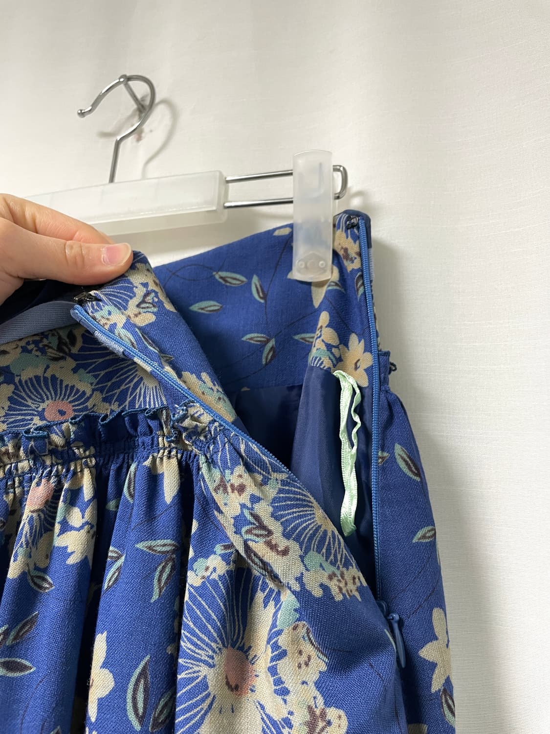 레니본 여성 썸머울 플라워 플레어 스커트 _ 블루 _ 모리걸 상품이미지3