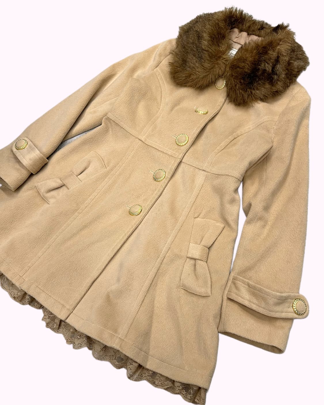 JOKY GAL ribbon detail fur lace coat 상품이미지2