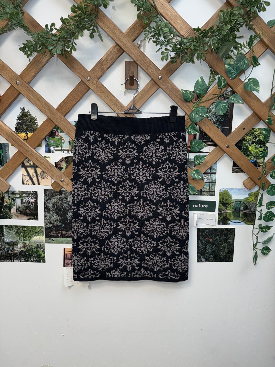 Black oriental pattern knit banding sk 상품이미지1