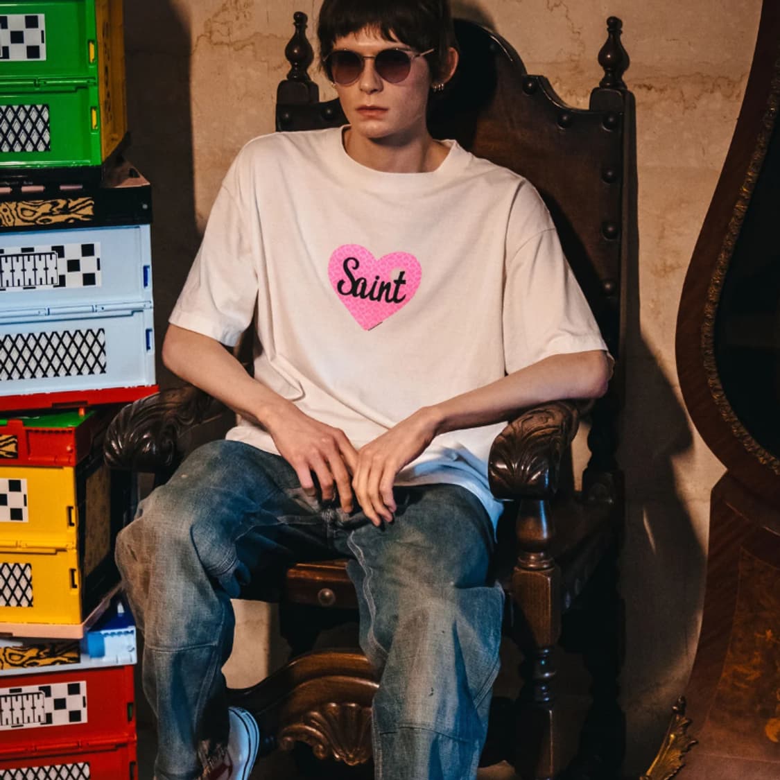 [새상품/XL] 세인트미카엘 하트 SAINT 로고 반팔 티셔츠 상품이미지3