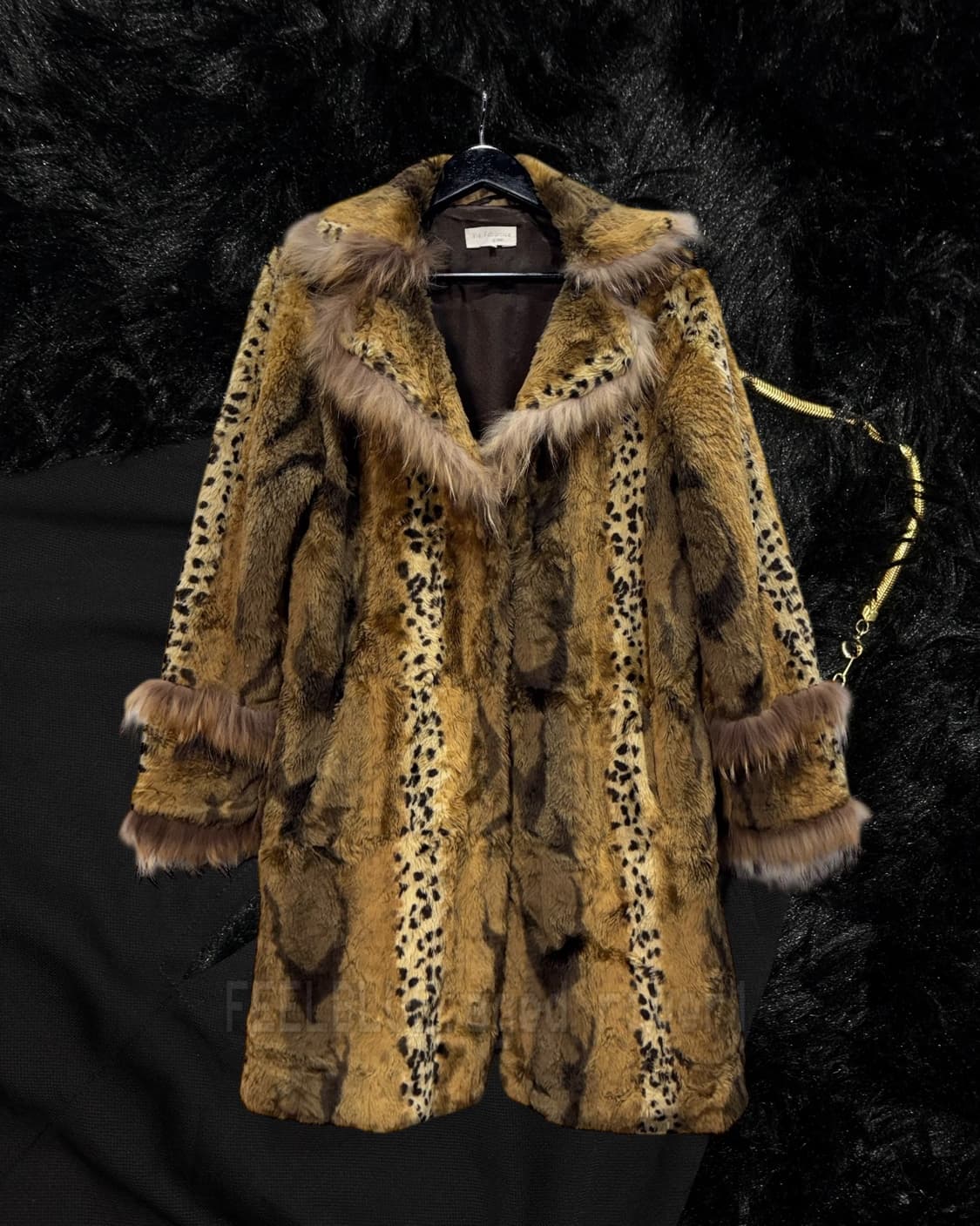 Halter Slip Top Leopard Fur Coat 2pcs 상품이미지9