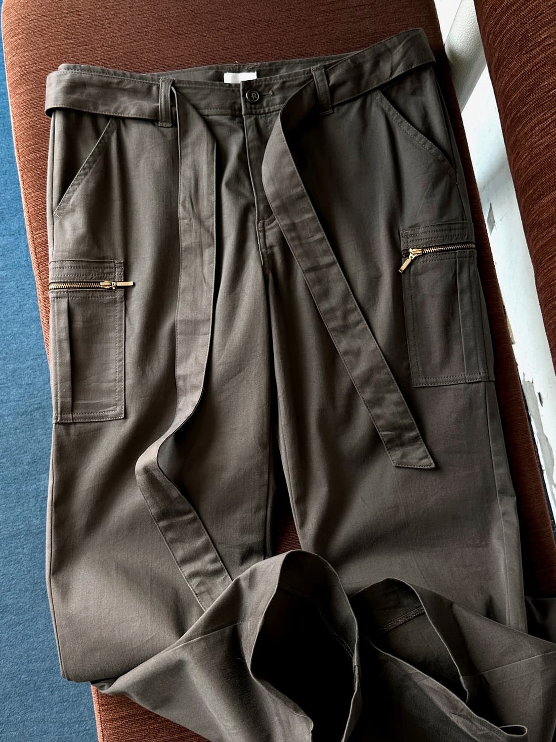 Cotton belted semi flare straight pants 상품이미지1