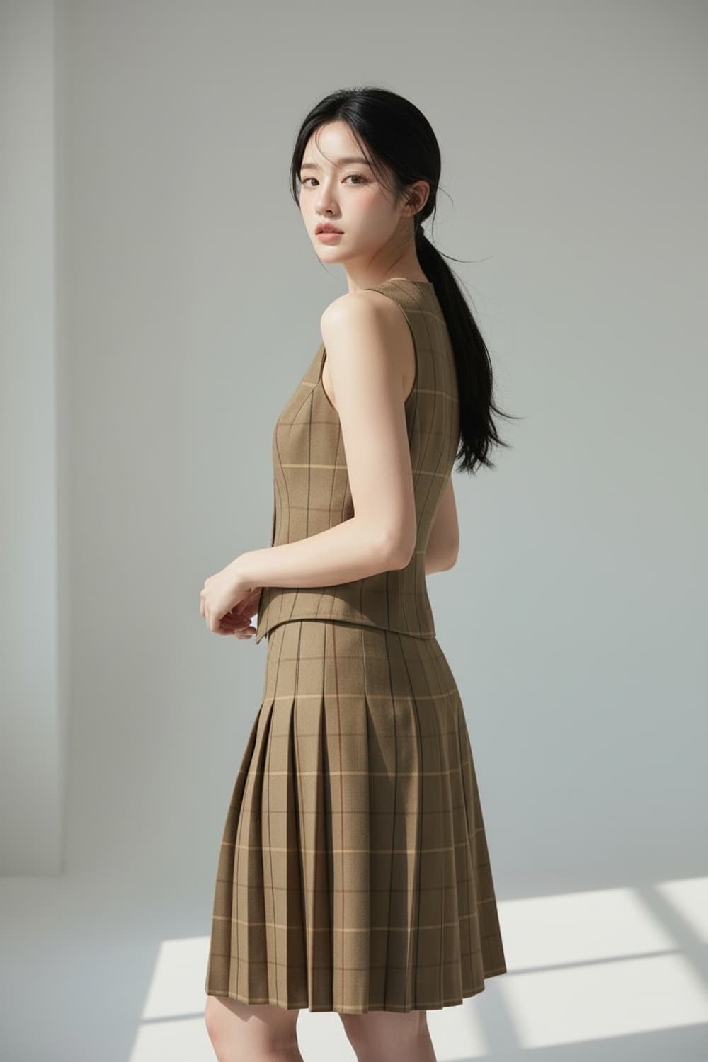 버버리 체크 베스트 플리츠 스커트 셋업 XS 상품이미지2