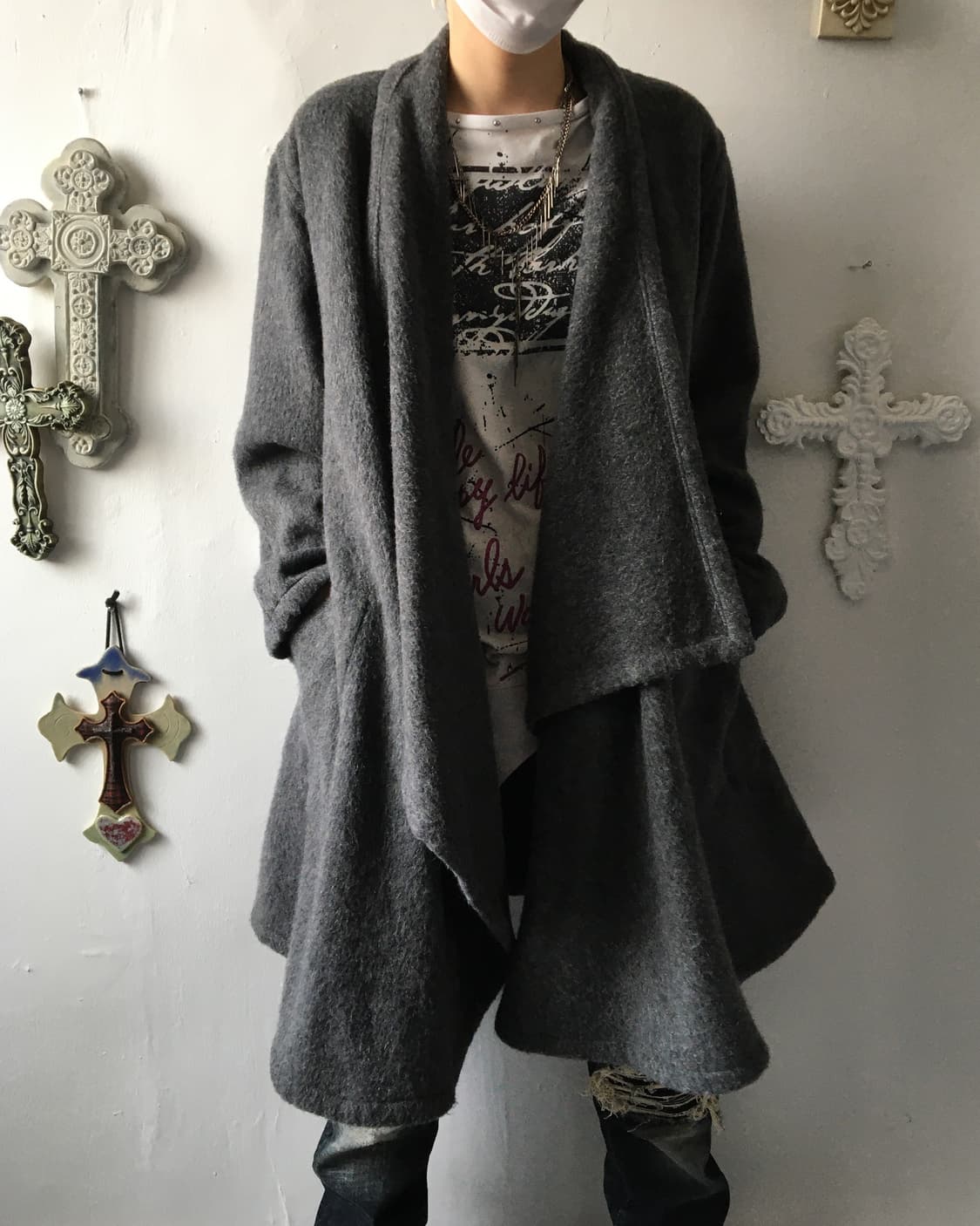 Woolen drape open coat 상품이미지1