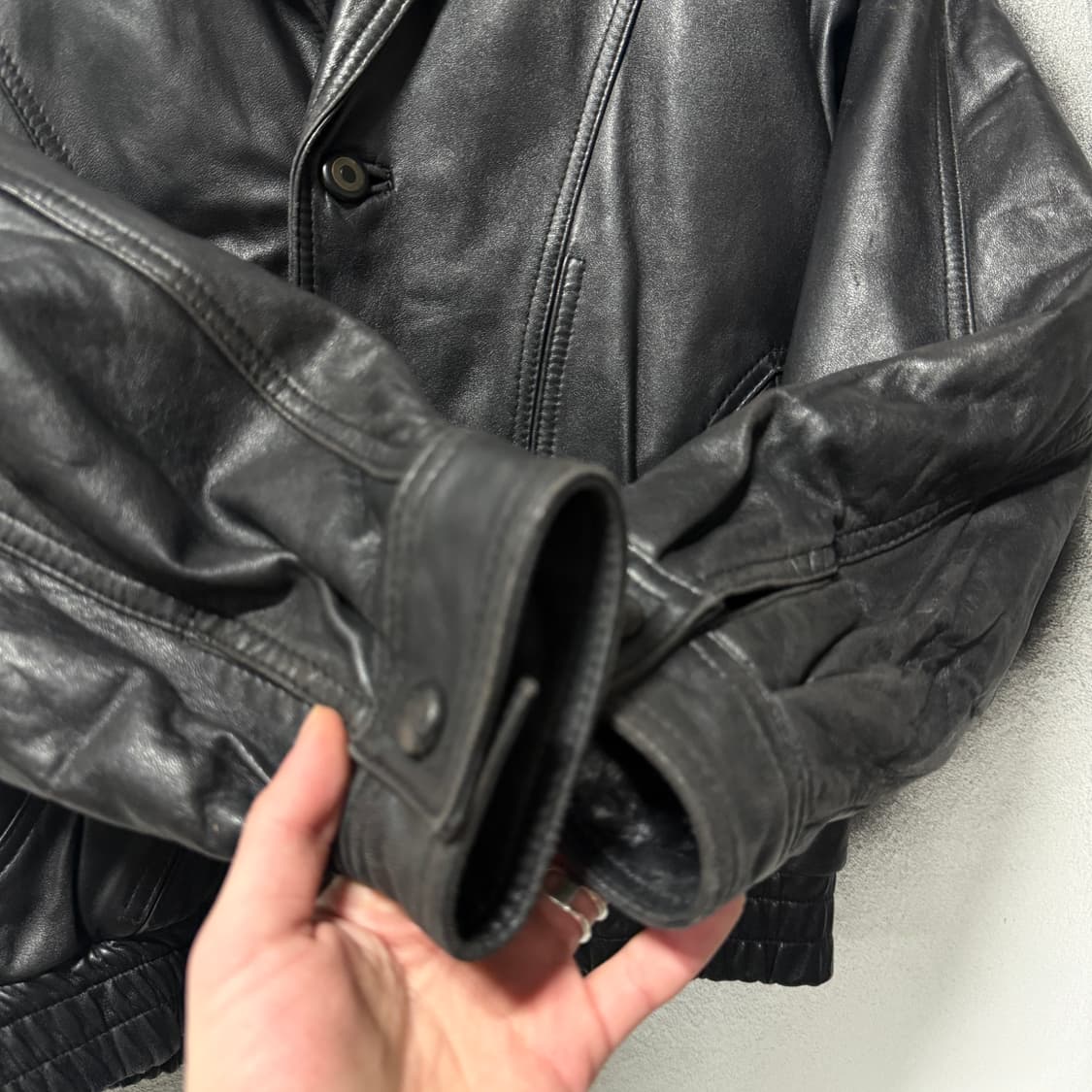 VTG 빈티지 100% 쉽스킨 양가죽 싱글 버튼 크롭 가디건 봄버 자켓 상품이미지5