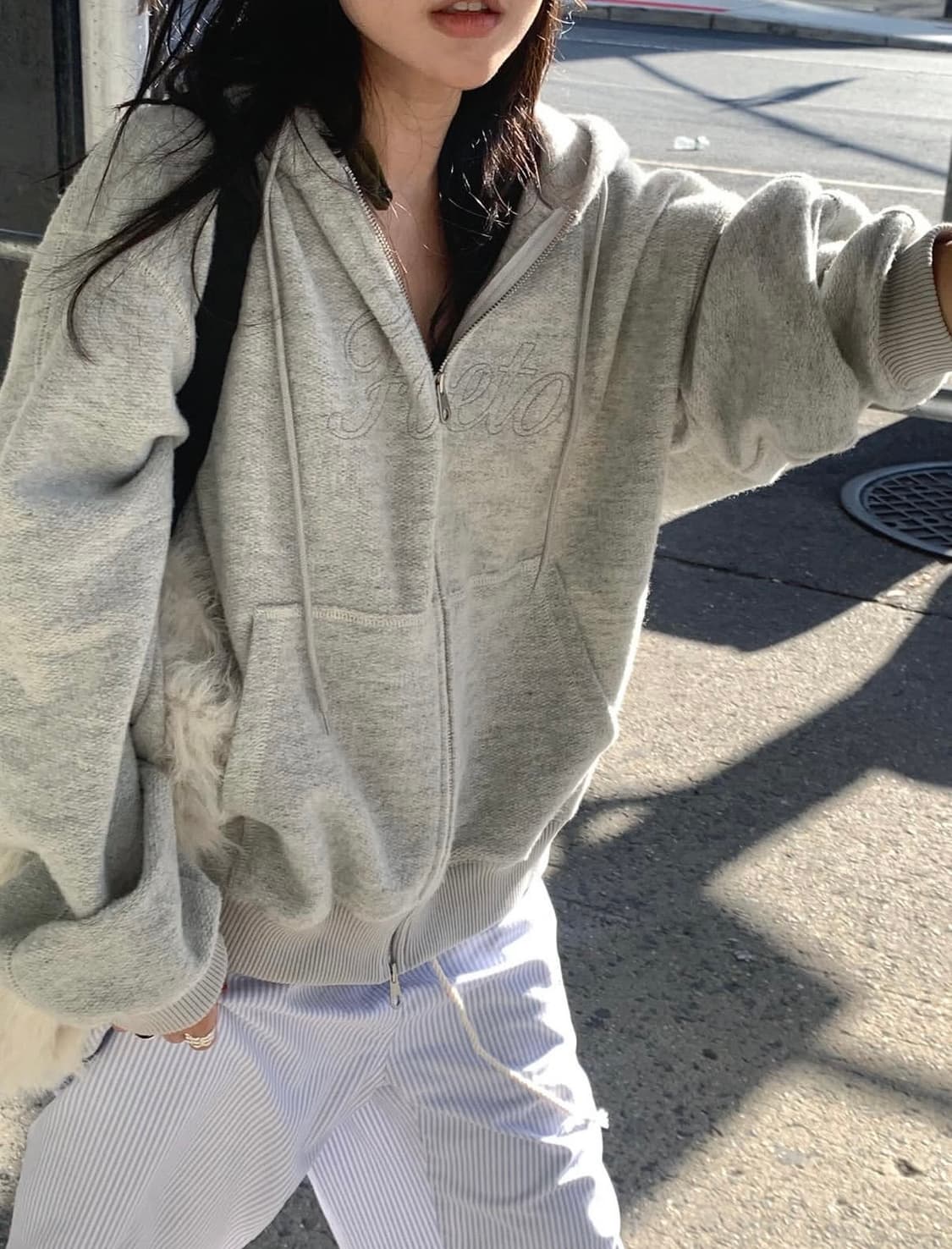 (택달린새상품) foeto 포에토 윈터링 울 후드집업 그레이 상품이미지4