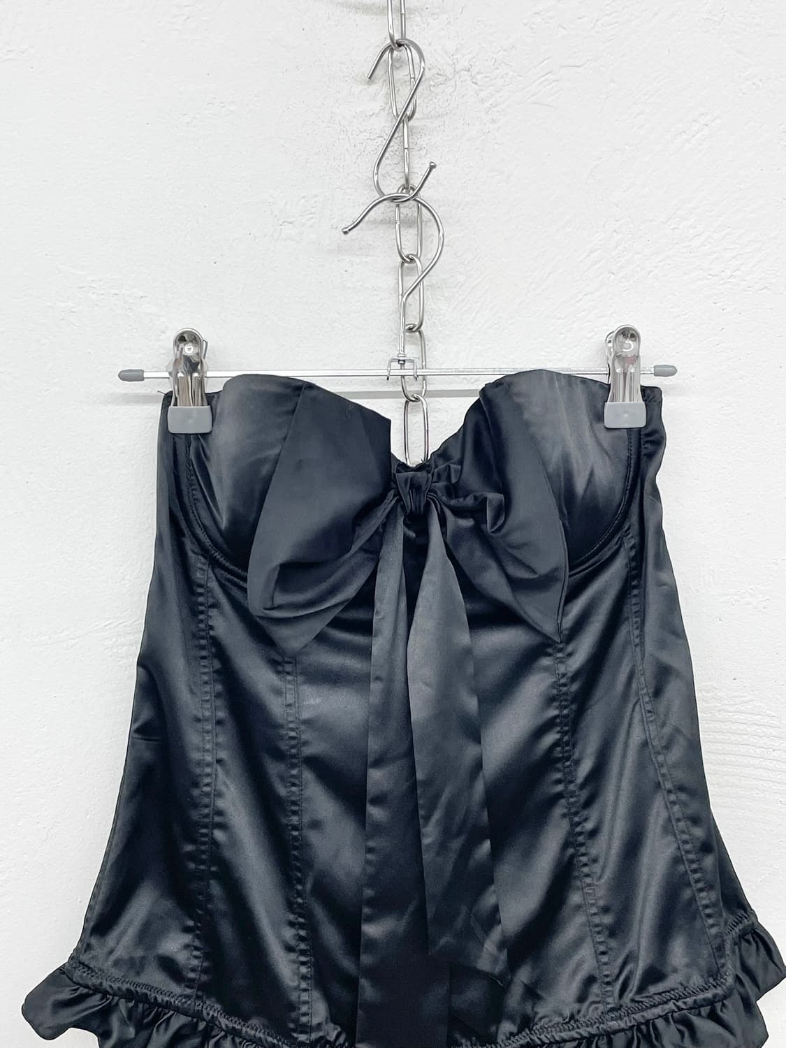 블랙 고딕 새틴 프릴 리본 코르셋 상품이미지5