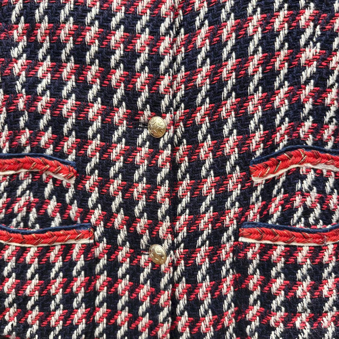 타미힐피거 트위드 체크 패턴 자켓 금장 버튼 디테일 레드 네이비 상품이미지6