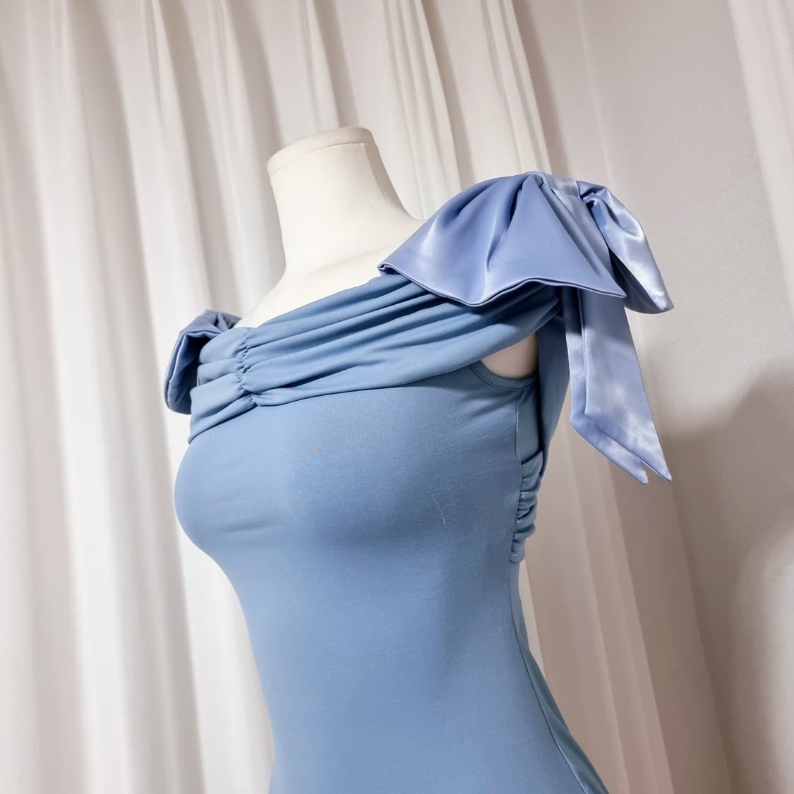 SHEIN 쉬인 숄더리본 스판 원피스 (44~55/표기S) 택달린 새상품 상품이미지6