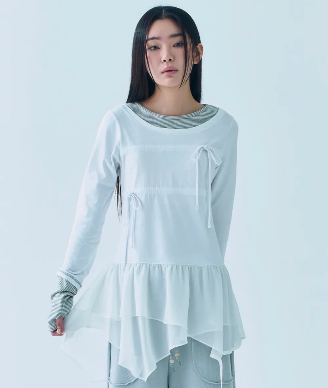 뚜오미오 LAYERED TAIL RIBBON TOP [WHITE] 2 상품이미지1