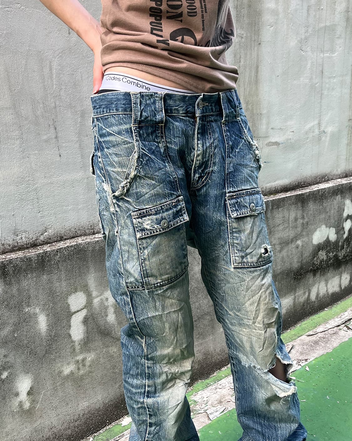 Y2K Distressed Cargo Denim Pants 상품이미지3