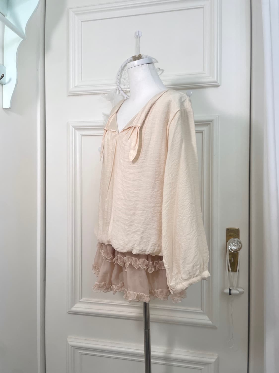 SM2 sheer coral v-neck pleats mori blous 상품이미지2