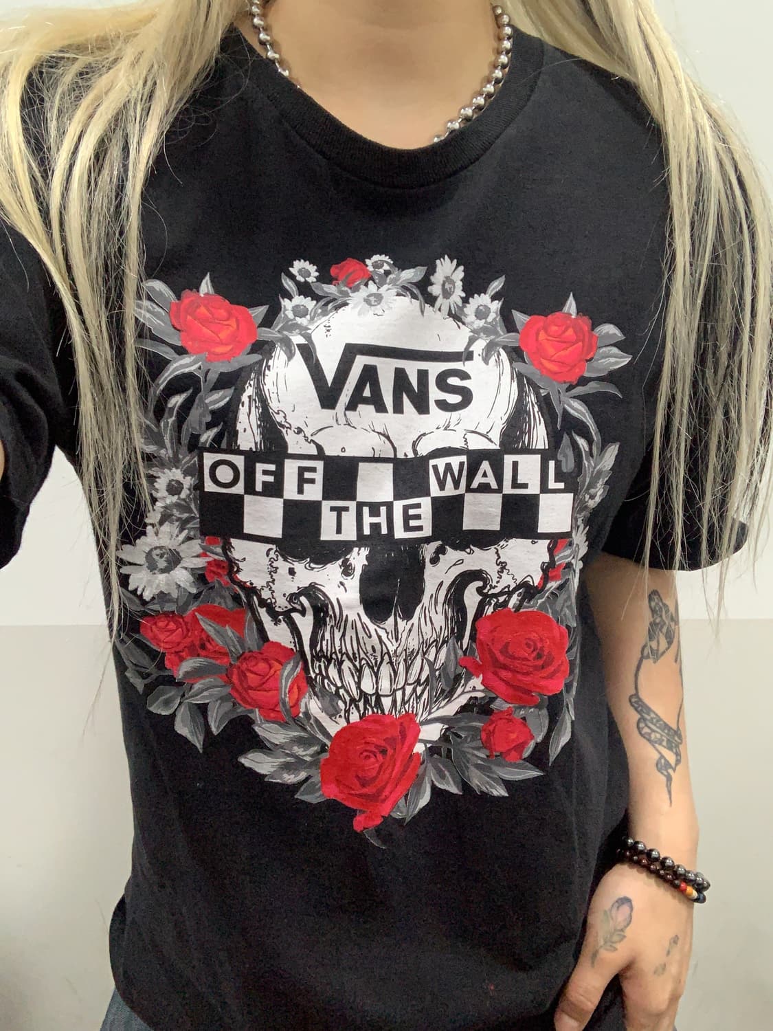 (빈티지)Vans 스컬&로즈 프린팅 튜블러 반팔티셔츠 상품이미지1