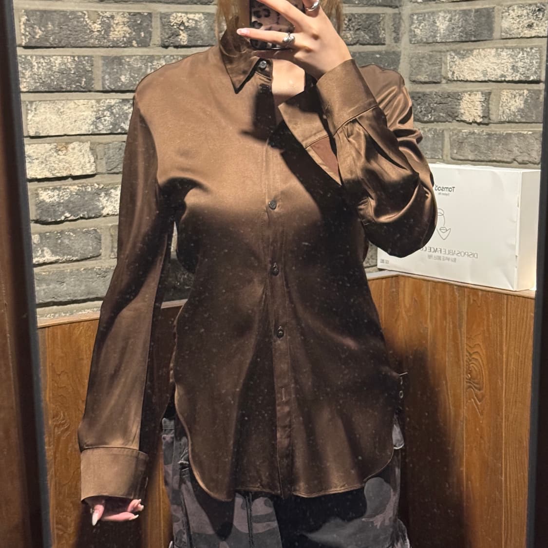 S) 스튜디오 톰보이 브라운 실크 셔츠 상품이미지7