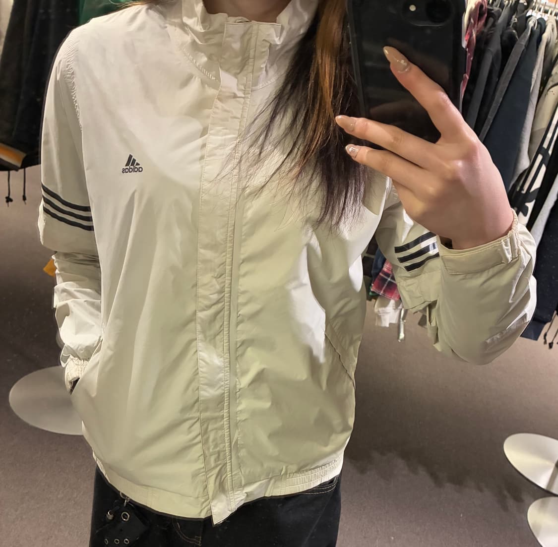 S)Adidas 빈티지 여성 투웨이 화이트 윈드 브레이커 상품이미지2