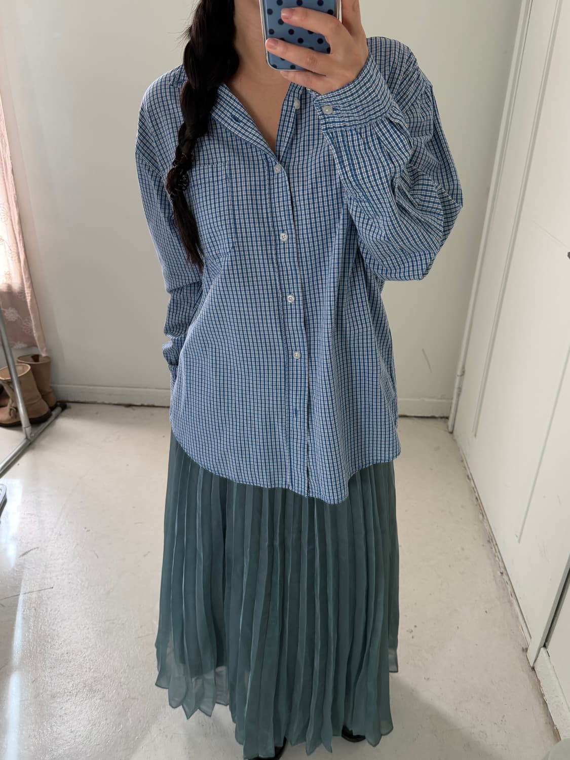 일본빈티지 에메랄드 플리츠 롱스커트 상품이미지4