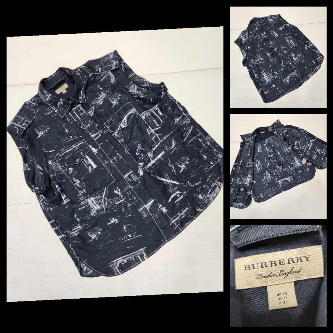 정품 버버리 여성 민소매 실크 블라우스 셔츠 Uk14 99 상품이미지1