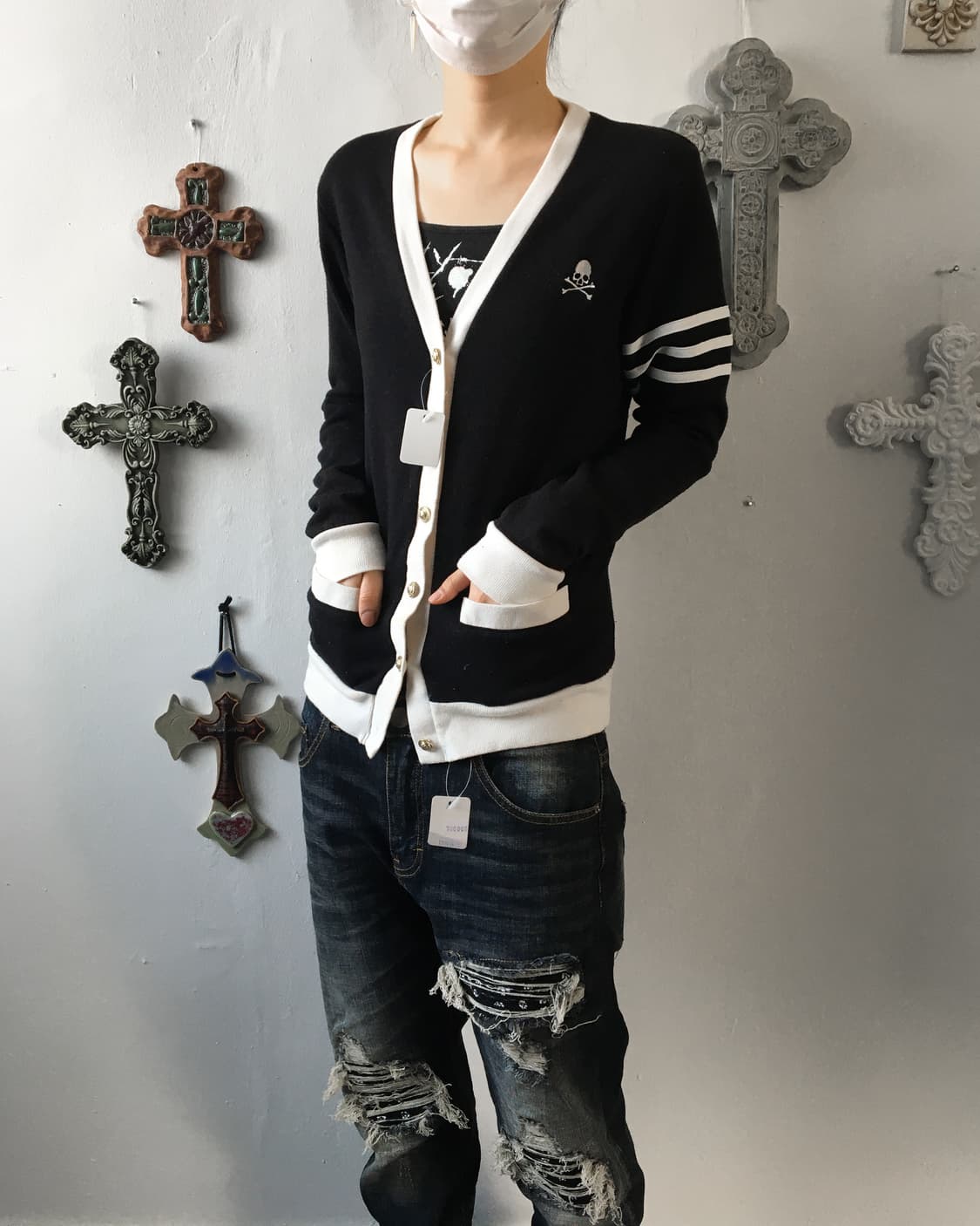 Needle work point knit cardigan 상품이미지6