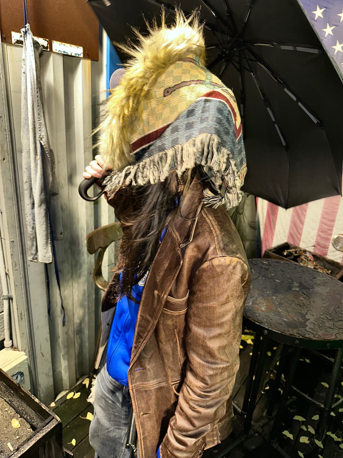 빈티지 퍼 프린지 블랭킷 스카프 모자 상품이미지1