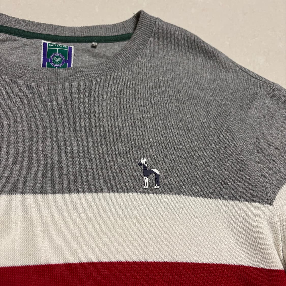 정품 헤지스 윔블던 빅플래그 배색 맨투맨 그레이 상품이미지4