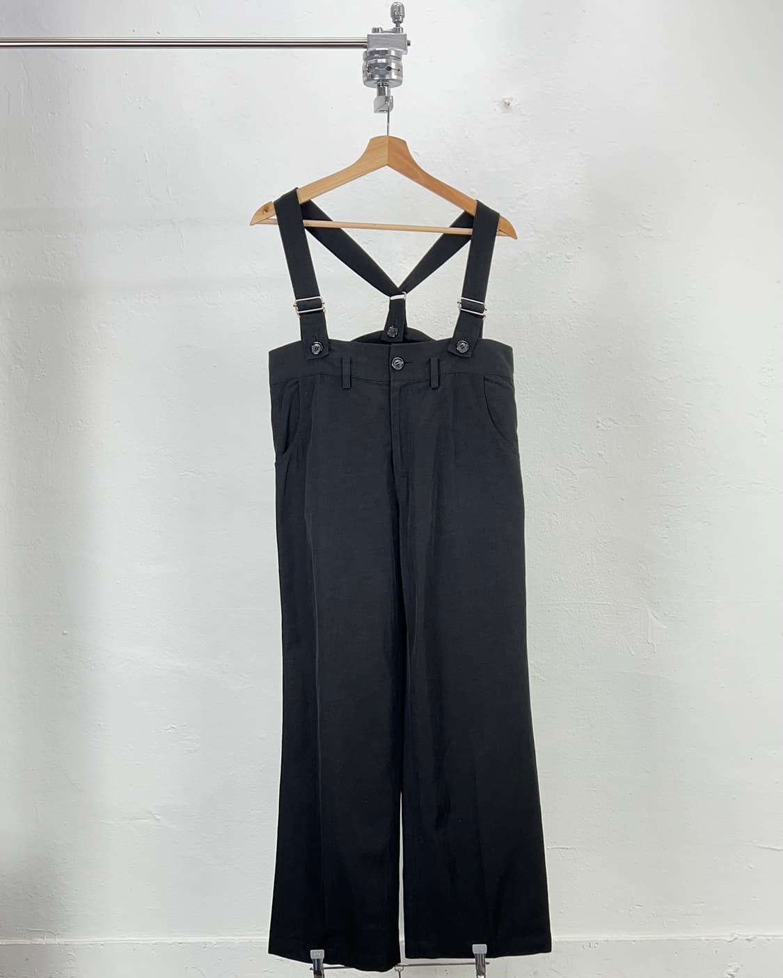 요지야마모토 와이즈 블랙 멜튼 오버롤 팬츠 상품이미지1
