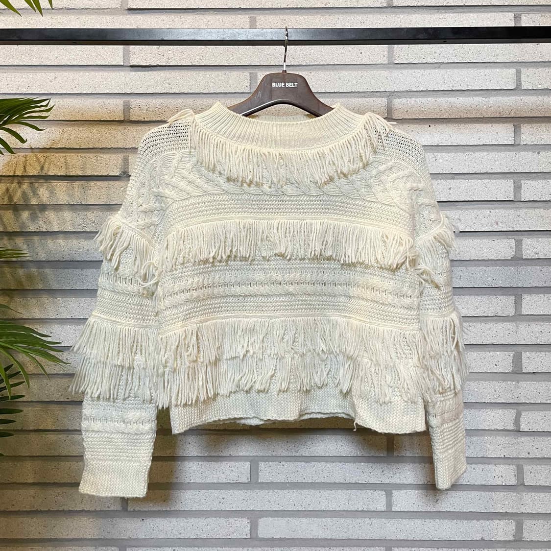 레이빔즈 케이블 니트 웨스턴 프린지 디테일 아이보리 상품이미지2