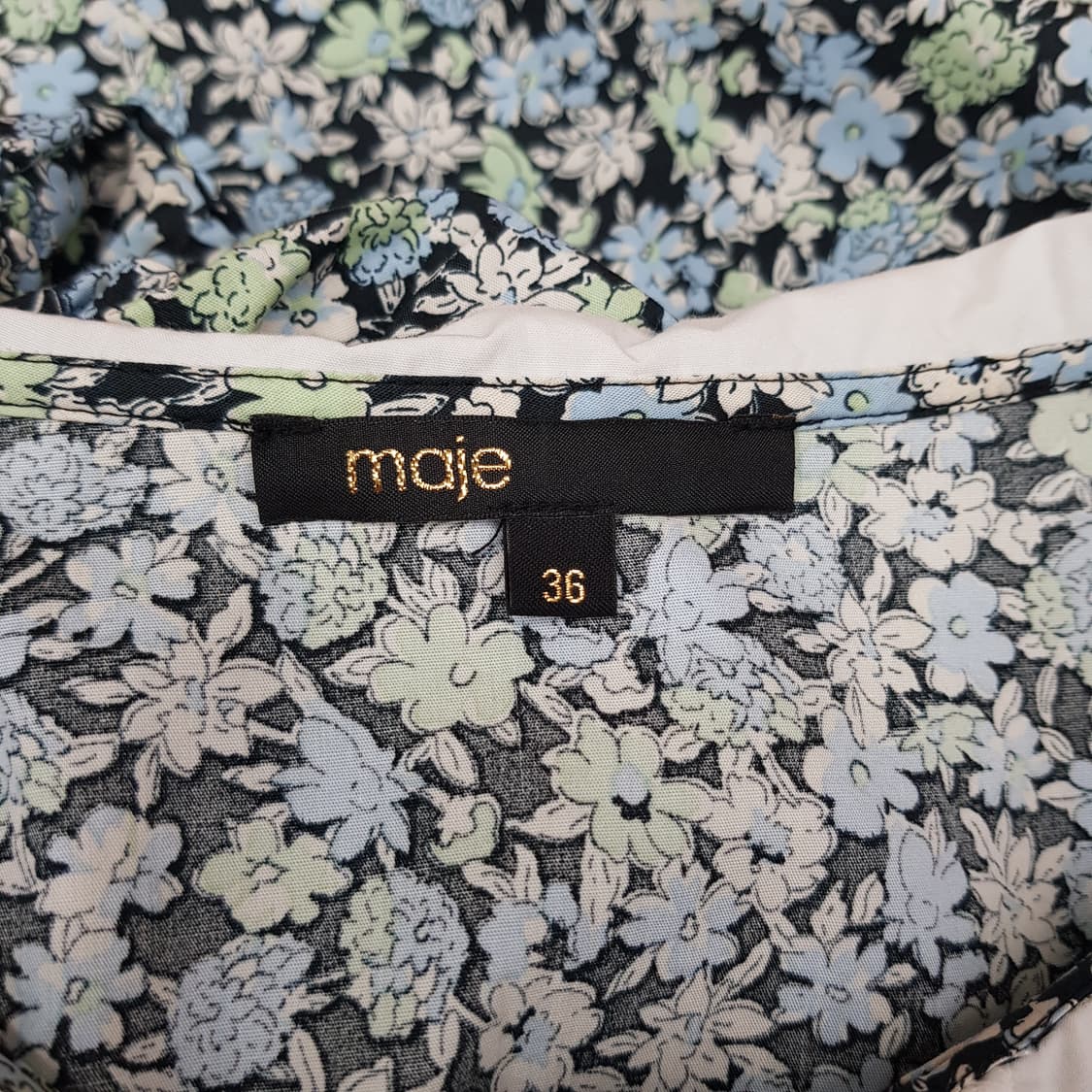 마쥬 플라워 패턴 레이스 카라 퍼프소매 미니 원피스 36사이즈 상품이미지8