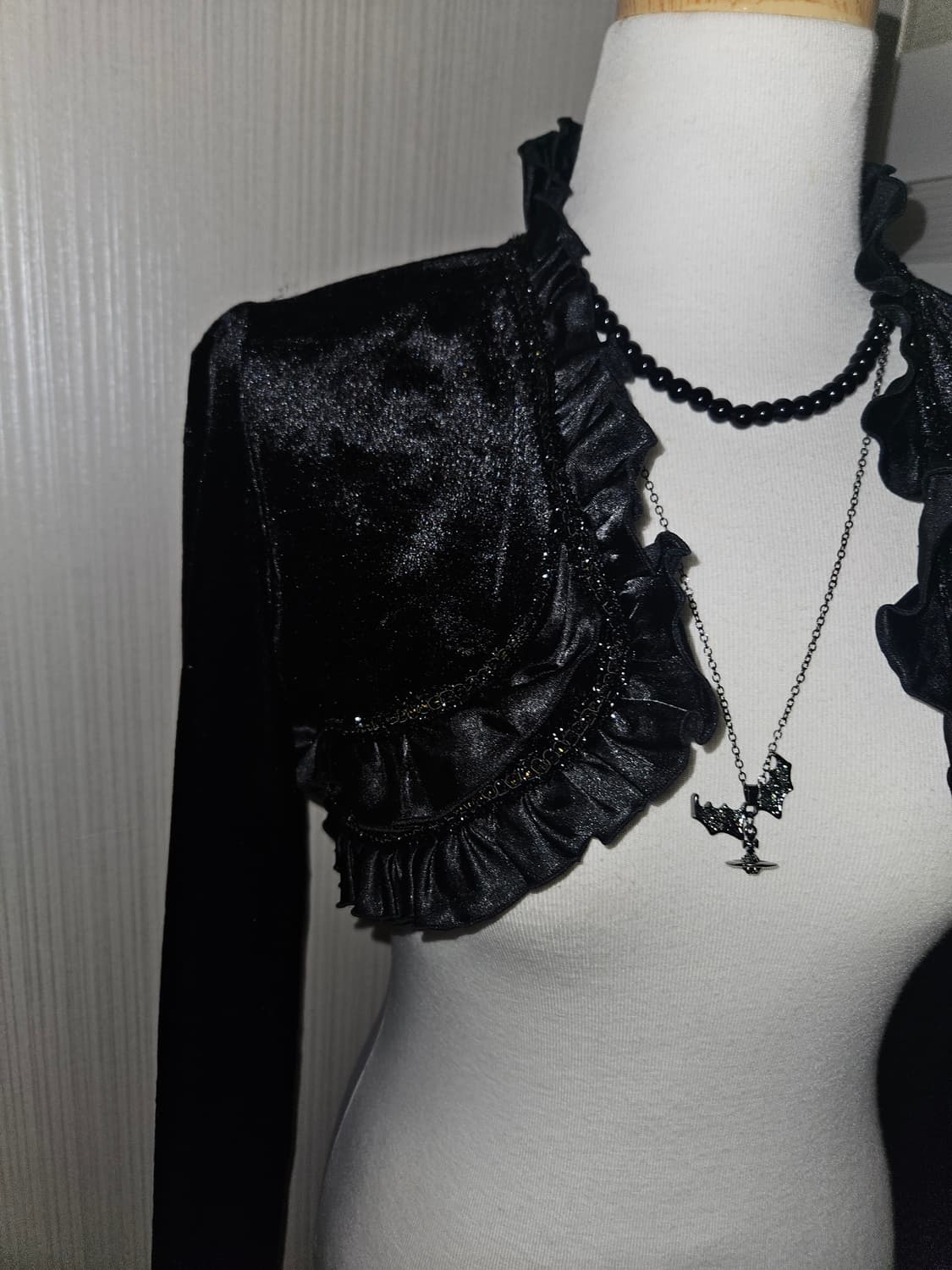 공겜여주 고딕 히메 벨벳 러플 가디건 상품이미지3