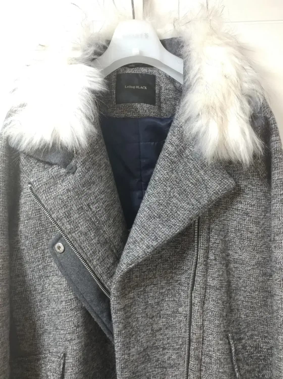 르샵블랙 퍼 탈착 오버핏 라이더 카라 누빔 코트 보카시 멜란지 그레이 상품이미지1