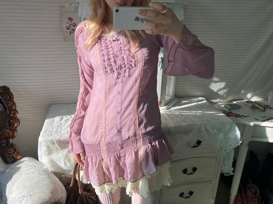 빈티지 앤틱 라벤더 레이스 블라우스 상품이미지4