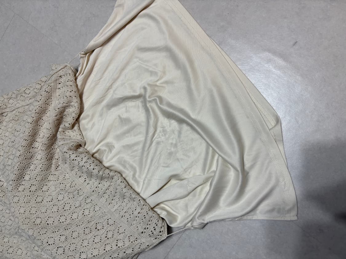 Japanese Vintage 아이보리 크로셰 러플 맥시 롱스커트 상품이미지3