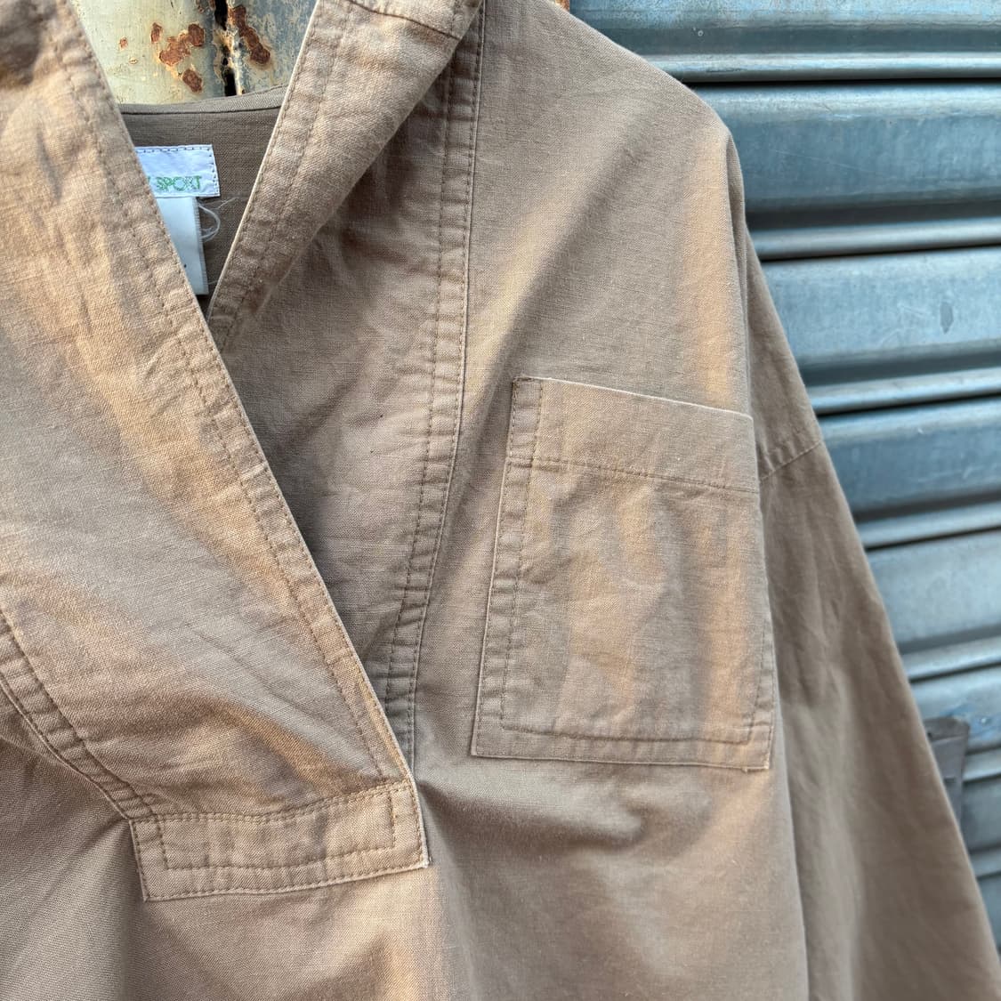 70s 이세이미야케 스포츠 베이지 스모크 후디 포켓 셔츠 상품이미지4
