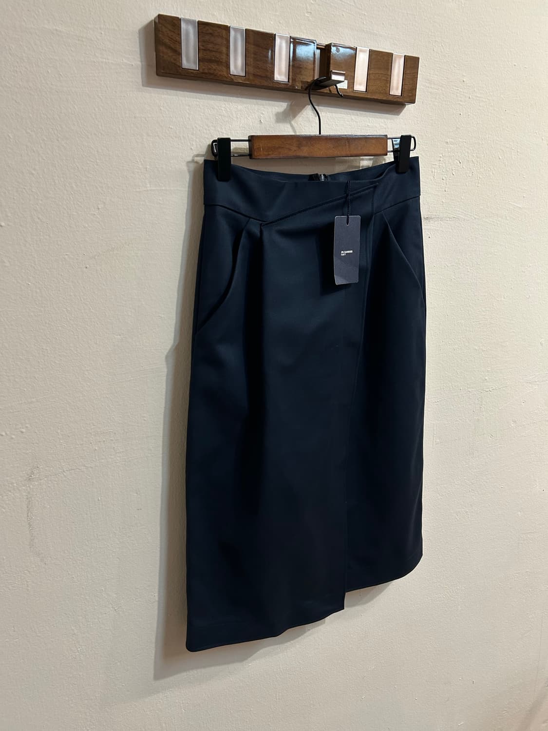 (deadstock) 질샌더 네이비 사선 미디 스커트 상품이미지3
