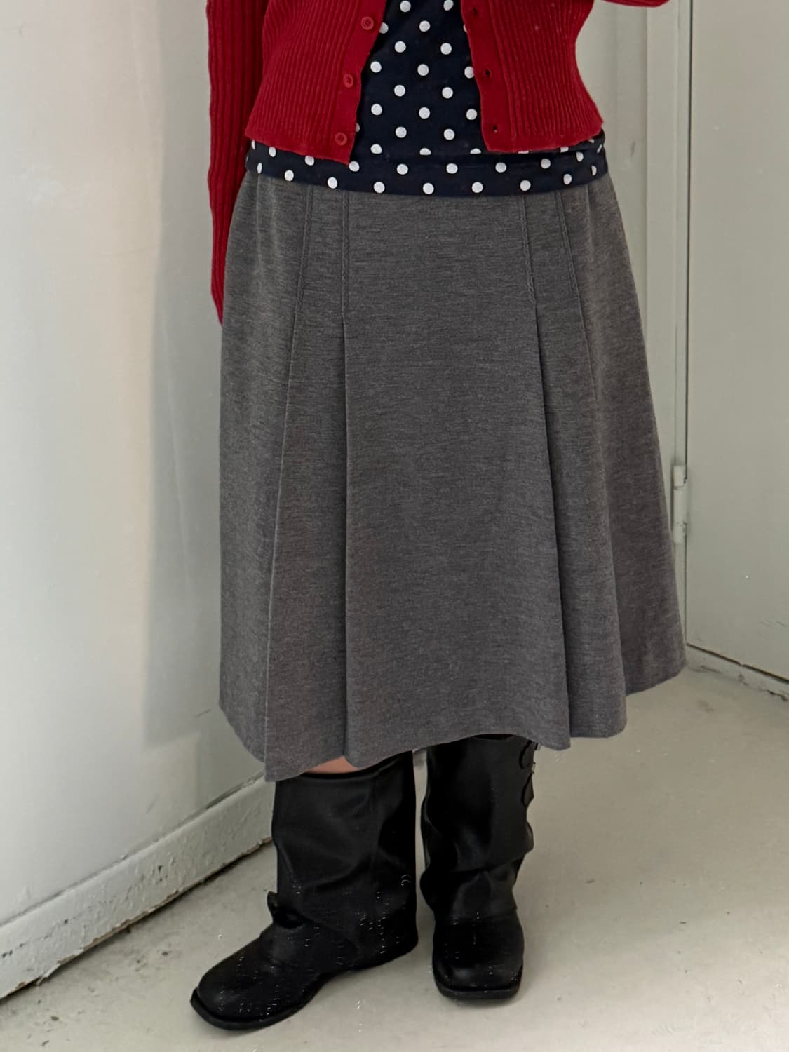 일본빈티지 그레이 핀턱 플리츠 미디스커트 상품이미지1